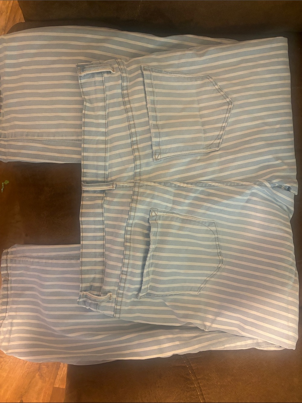 Kensie Light Blue and White Striped Ankle Jeans